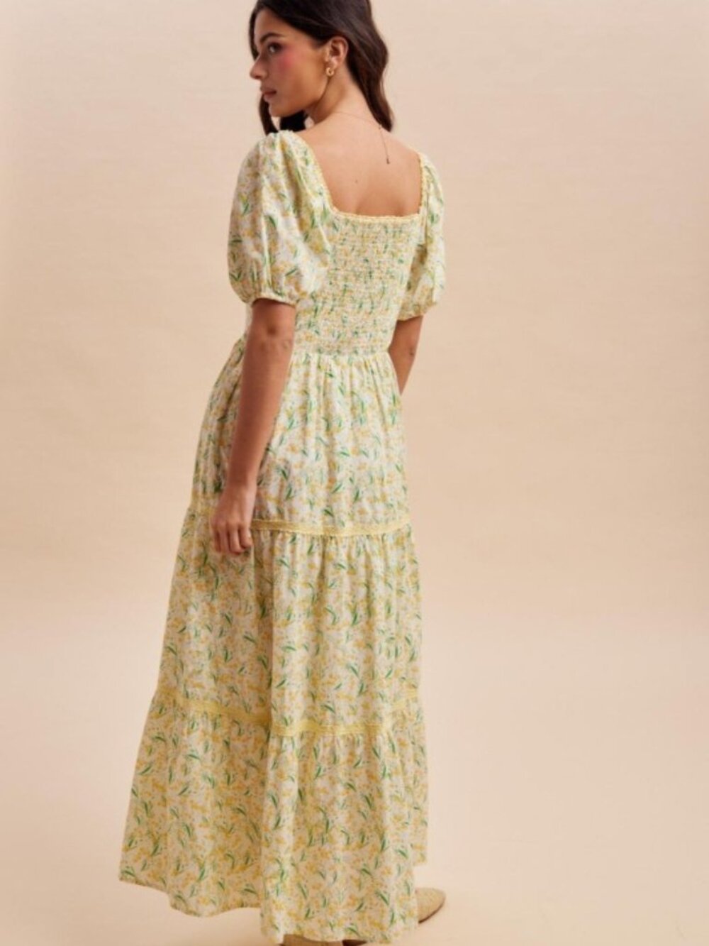 Daffodil Floral Cotton Square Neck Maxi Dress - Picture 14 of 15